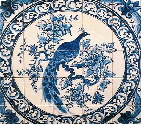 Portuguese Azulejos Tile Mural Magnificent Peacock Blue White Etsy