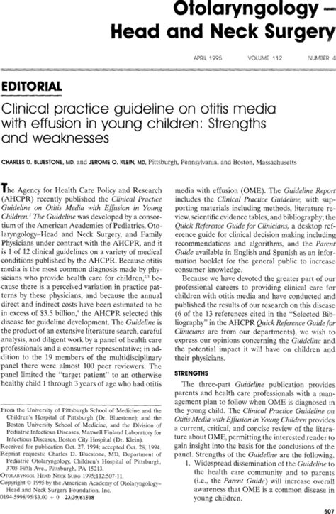 Clinical Practice Guideline On Otitis Media With Effusion In Young