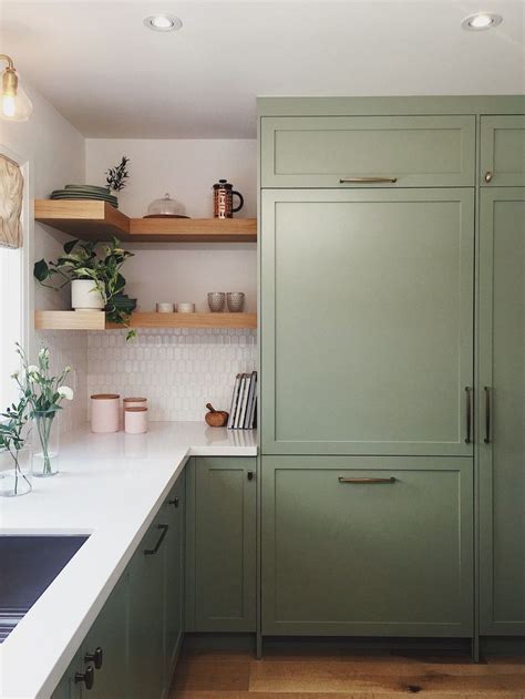 For what they want to retain their original color sink it can. sage green cabinets, brass gold hardware and open wood ...