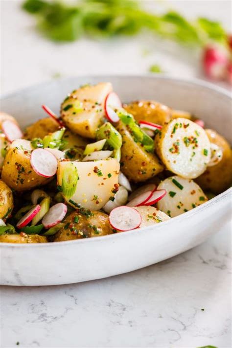 The colors in this delicious potato salad make me happy. New potato salad with maple mustard dressing - Maple from Canada | Recipe | Potato salad, New ...
