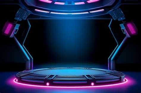 Premium Ai Image Futuristic Podium With Neon Lights And Laser Beams