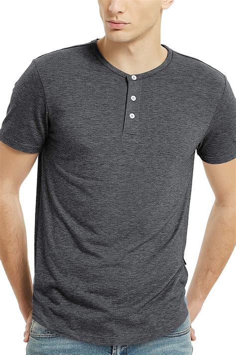 Buy Men S Henley Short Sleeve Button T Shirts For Men L Charcoal