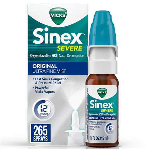 Vicks Sinex Severe Nasal Spray Decongestant Medicine 265 Sprays