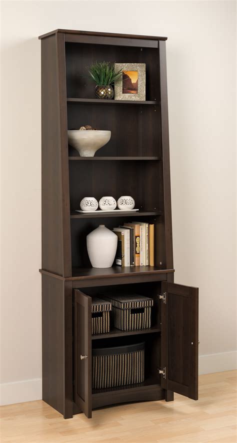 Organize your home or office space with this tall bookcase features 5 spacious shelves that offer you ample amount of room for you to store and three of the shelves are adjustable so you can modify and move them to the specific height and. Tall Slant Back Bookcase w/Doors by Prepac