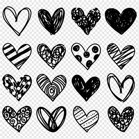 Heart Doodle Doodle Love Black And White Symbol Png Pngwing