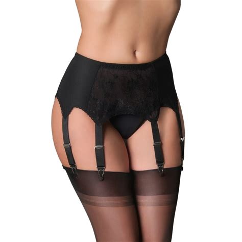 Black Small Nylon Dreams Ndl9 Womens Black Solid Colour Lace Garter