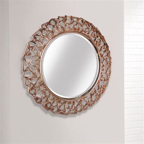 Intricate Rose Gold Round Modern Wall Mirror Mirrors Hd365