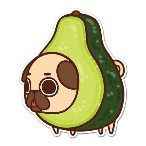 Puglie Avocado Sticker Pug Cartoon Cute Drawings Cute Stickers