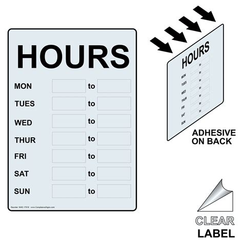 Hours Label Nhe 17918 Dining Hospitality Retail