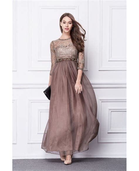 Elegant A Line Chiffon Lace Long Formal Dress With Sleeves Ck