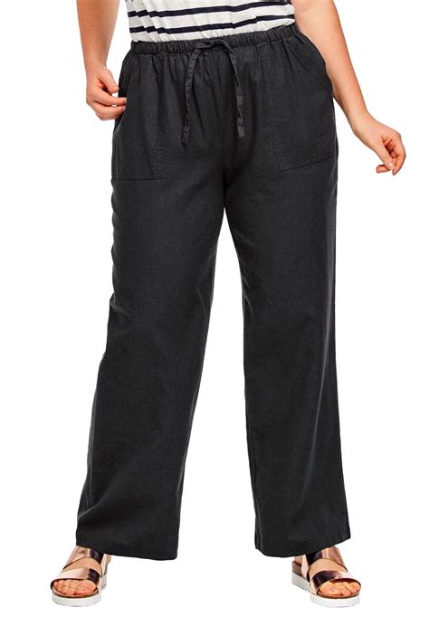 Ellos Ellos Women S Plus Size Linen Blend Drawstring Pants Black Walmart Com Walmart Com