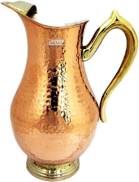Prisha India Craft ® Copper Royal Mughal Jug Water Pitcher Copper Hammered Drinkware