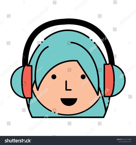Cartoon Girl With Headphones Royalty Free Stock Vector 1044134908