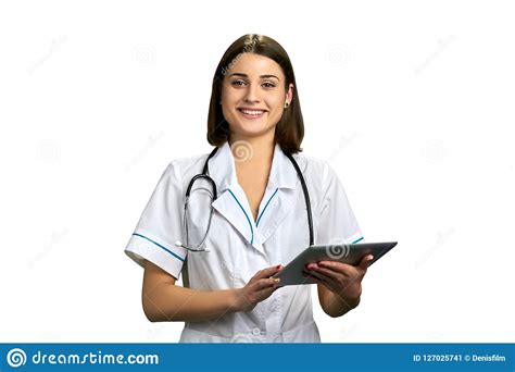Young Cheerful Doctor With Pc Tablet Stock Image Image Of Nurse