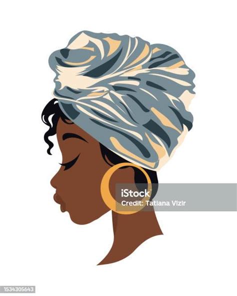 Potret Seorang Wanita Afrika Cantik Dengan Hiasan Kepala Nasional Di