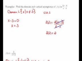 To find the vertical asymptote(s) of a rational function, simply set the denominator equal to 0 and solve for x. Finding Domain and Vertical Asymptotes 5.4 - YouTube