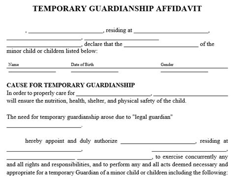 Free Printable Temporary Guardianship Forms For All States Word