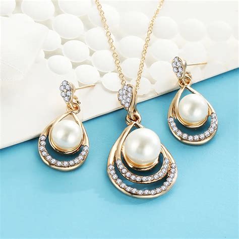 Za Fashion Simulated Pearl Bridal Jewelry Sets Crystal Oval Necklace