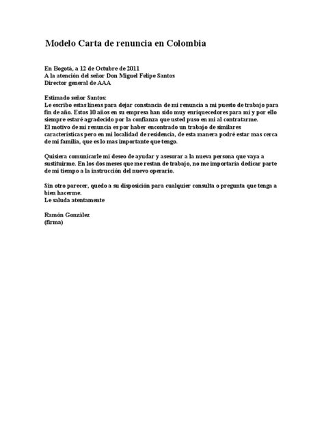17 Carta De Renuncia Laboral Colombia Modelo Civiahona