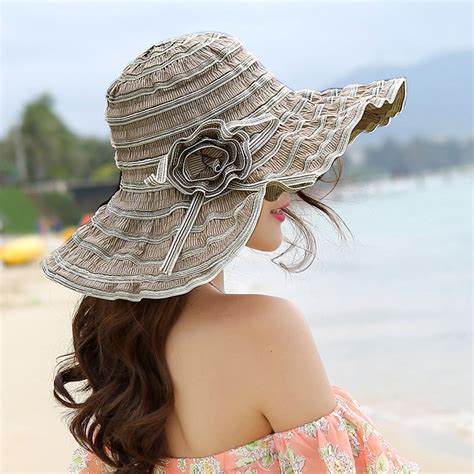 正規店 Womens Sun Hat Wide Brim Straw Panama Summer Foldable Roll Up