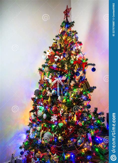 Beautiful Christmas Tree With Lights And Decorations Stock Image