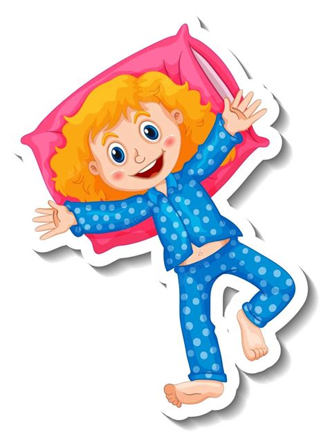 Free Vector Sticker Template With A Girl Wears Pajamas Cartoon