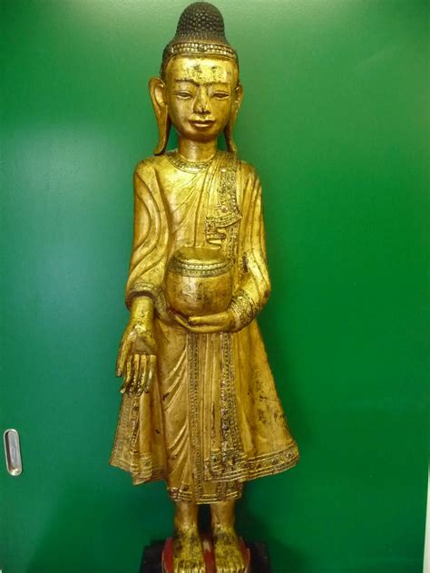 Early Mandalay Standing Wooden Buddha 19th Cent Burma Mandalay