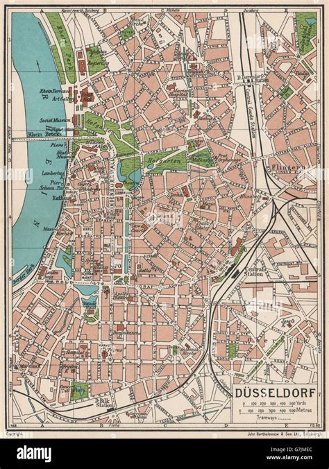 DÜsseldorf Vintage Town City Map Plan Germany Dusseldorf 1933 Stock