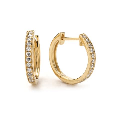 Small Milgrain Diamond Hoop Earrings In Yellow Gold New York Jewelers
