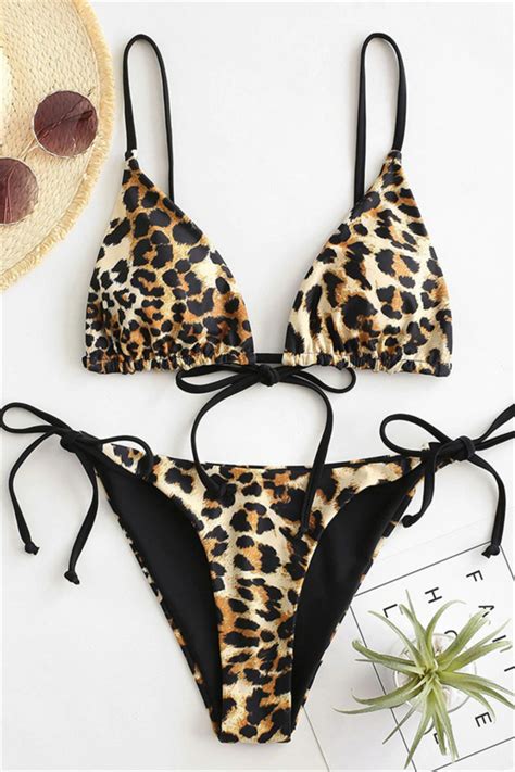 Wholesale Summer Three Colors Leopard Print Padded Lace Up Sexy Simple