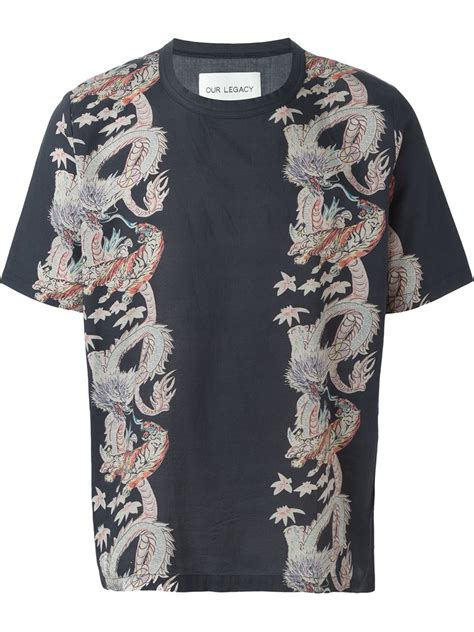 Lyst Our Legacy Dragon Print Cotton T Shirt In Blue For Men