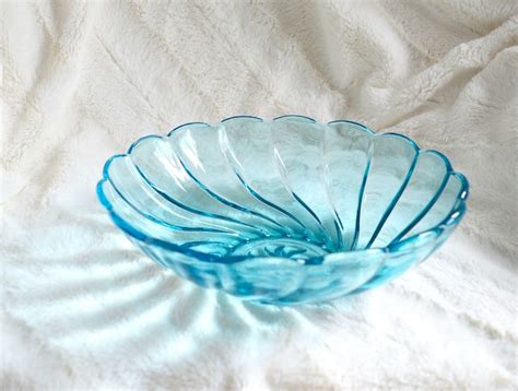 S Hazel Atlas Capri Blue Swirl Glass Serving Bowl Etsy
