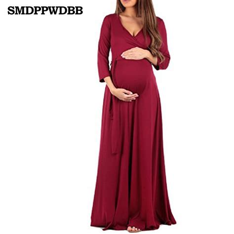 Smdppwdbb Summer Maternity Dress Nursing Dress V Neck Soft Long Dresses For Pregnant Womens