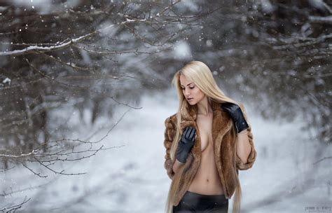 Wallpaper Sunlight Forest Women Outdoors Model Blonde Snow