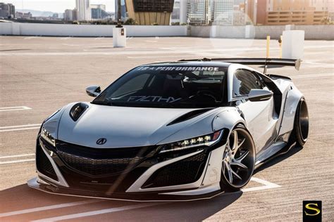 White Acura Nsx Dressed Up With Liberty Walk Body Kit And Dropped To