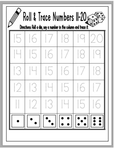 Roll Trace Numbers 11 20 Early Learning Dice Game Numbers For Kids