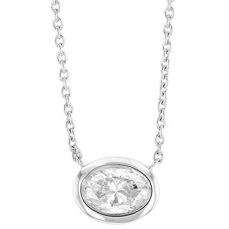 Roberto Coin Oval Diamond Bezel Set Solitaire Necklace In White Gold