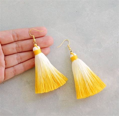 Small Dip Dyed Yellow Tassel Earrings Etsy