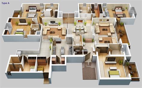 4 Bhk House Plan 3d Homeplancloud