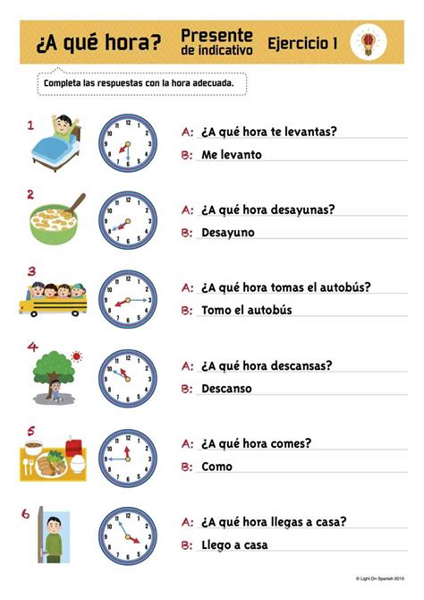 Spanish Time And Present Tense Verbs Exercises Ejercicios Para Aprender
