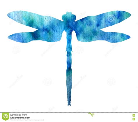 Color Watercolor Silhouette Of Dragonfly Stock Illustration