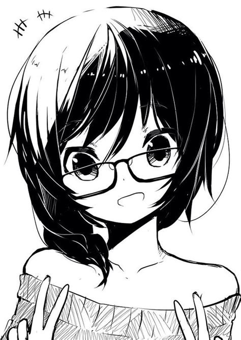 Cute Black And White Anime Girl With Glasses Monochrome Anime