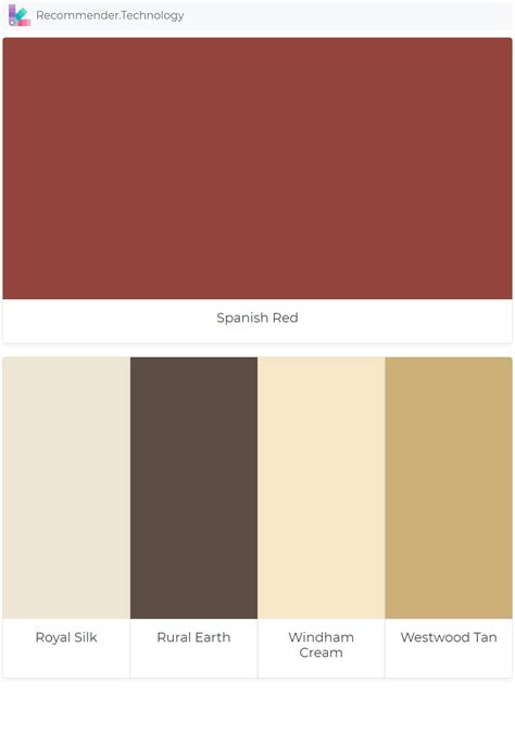 I learned that the yellow colors i like need to almost look creamy. Spanish Red: Royal Silk, Rural Earth, Windham Cream ...