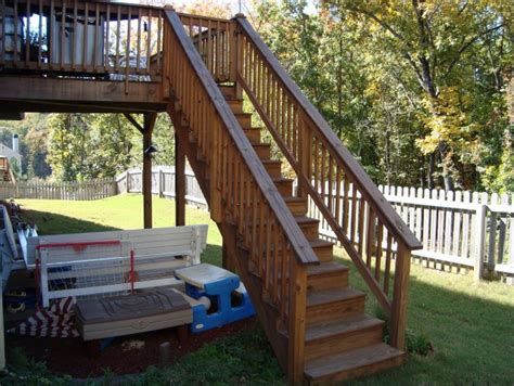 It can be accessed through the doors from house and a stairway from the ground. Deck Stair Railing Code Requirements | Home Design Ideas