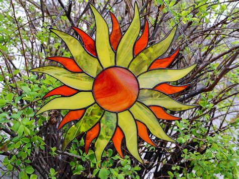 Stained Glass Sun Suncatcher Sun Stained Glass Panel Etsy