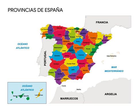 Descarga el mapa de las Comunidades y Provincias de España con nombres a todo color y para