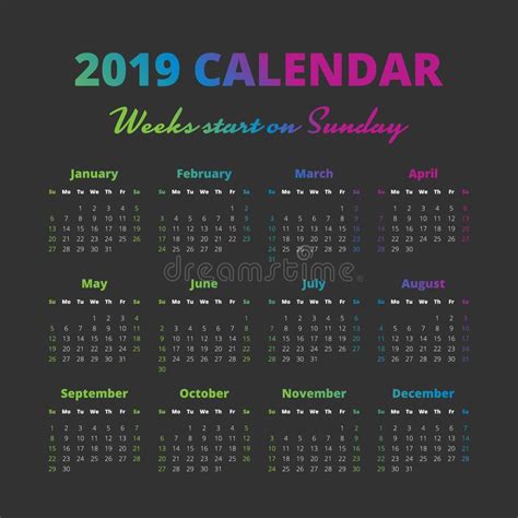 Calendario Plantilla Del Diseño Del Vector De 2019 Años Ilustración Del