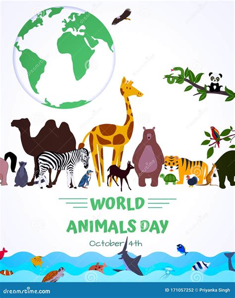 World Animal Day October 4th Illustration Concept Awareness For Save