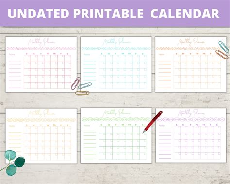 Printable Undated Monthly Calendar Minimalist Pastel Colors Etsy Uk