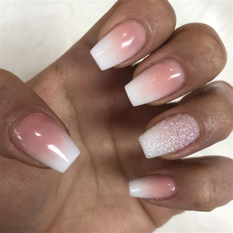 French Ombré Short Coffin Nails With Glitter Sparkle Ombre Nail Diy